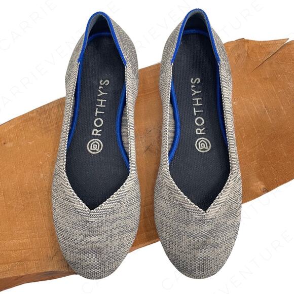 Rothy’s The Flat Taupe Heather Grey Heathered Neutral Round Toe Slip On Shoes 7 - Picture 1 of 16